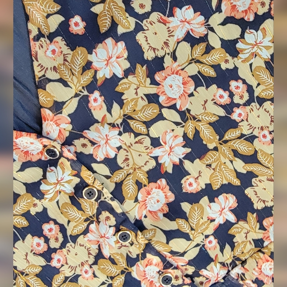 La Petiet Étolie Paris V-Neck Mini Dress Womens S Navy Tan Pink Floral Boho Flow - Picture 8 of 13